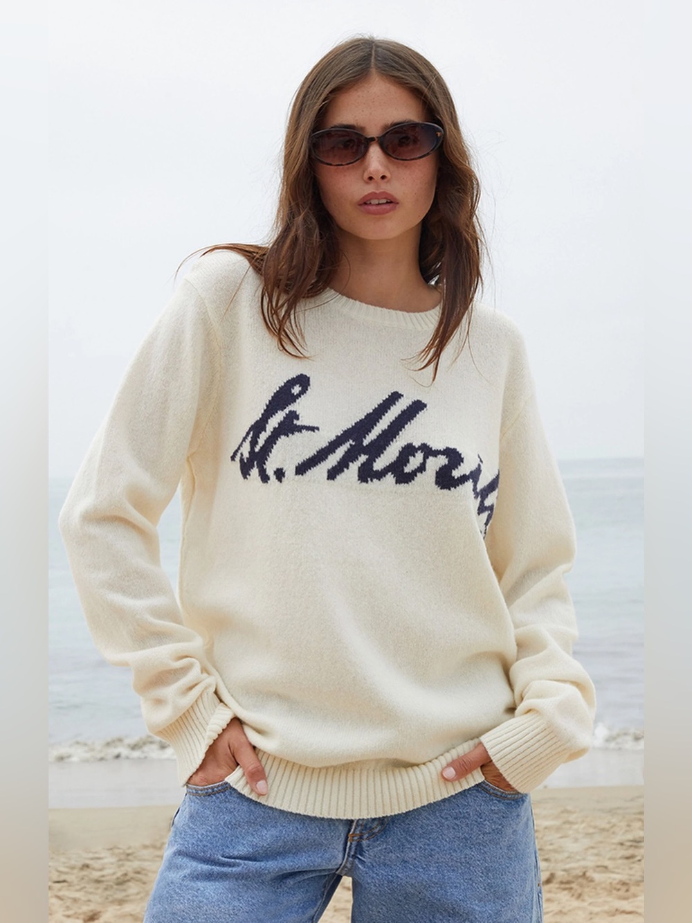 Brandy Melville John Galt St. Moritz Wool Blend Cream Knit Oversized Sweater OS - Picture 9 of 9